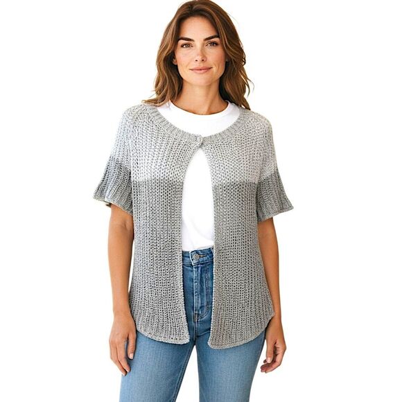 Chicos Open Knit Cardigan Sz 0 S Sweater Short Sleeve Shrug Capsule Luxury Gray - Picture 16 of 16